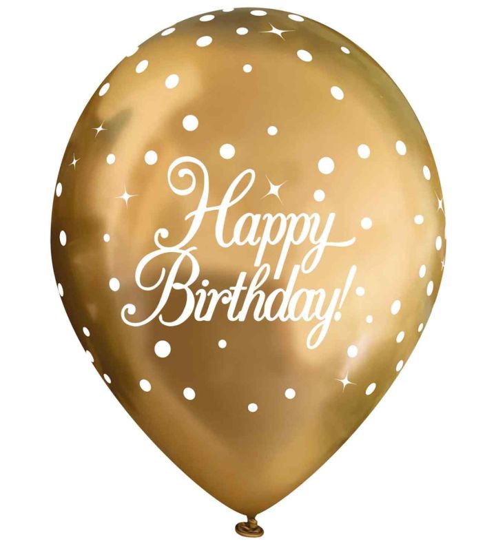 11" Oaktree Latex Balloons Sparkling Fizz Gold Happy Birthday x 6pcs