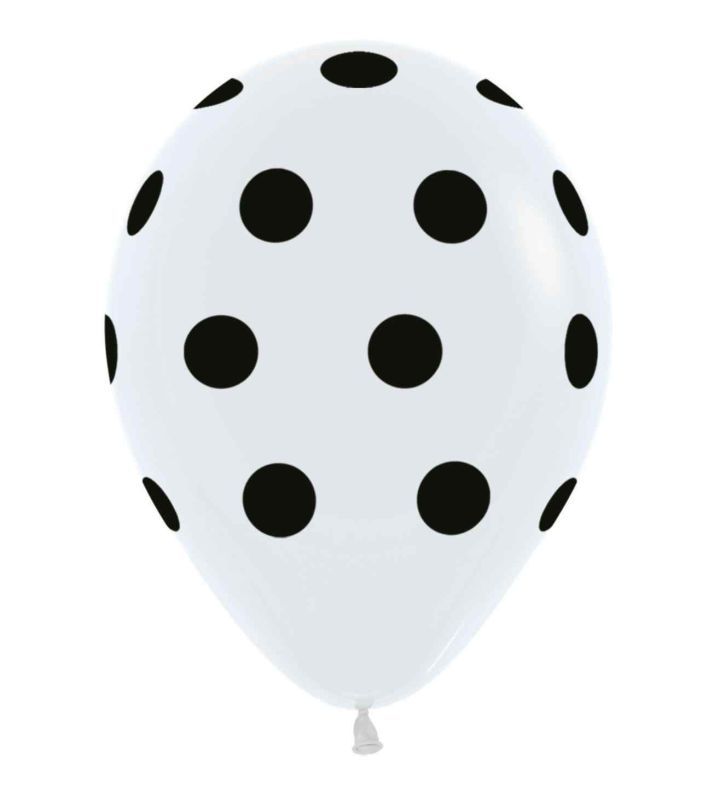 12" Sempertex White 005 with Black Polka Dots Latex Balloons 25ct