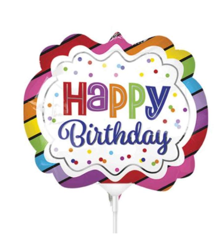 Mini Happy Birthday Anagram Stripes Foil Balloon