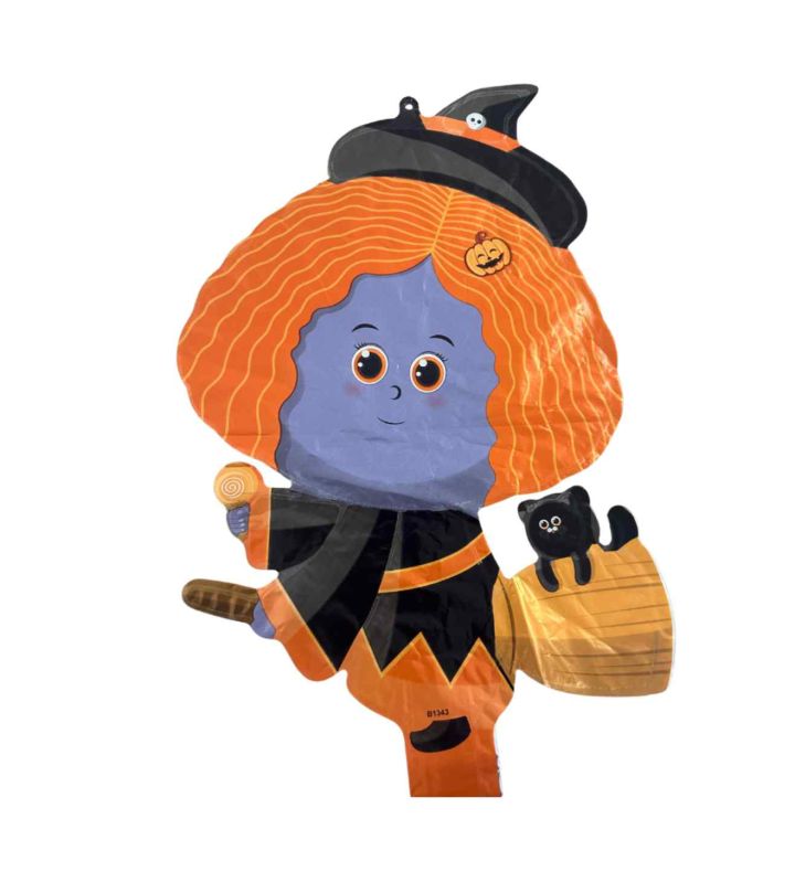 Mini Halloween Witch with Cat Bamboo Party Foil Balloon