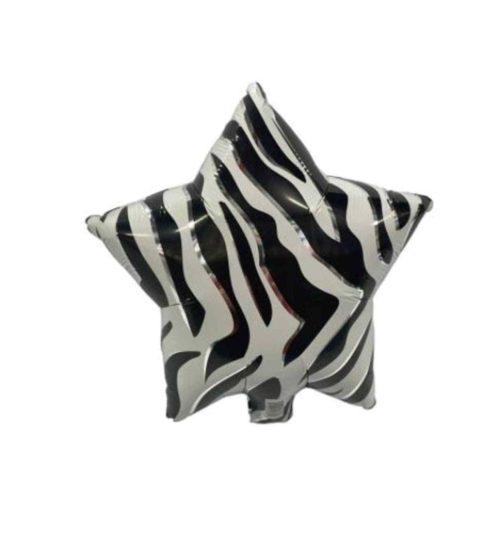 Mini Black and White Zebra Stripe Star Foil Balloon