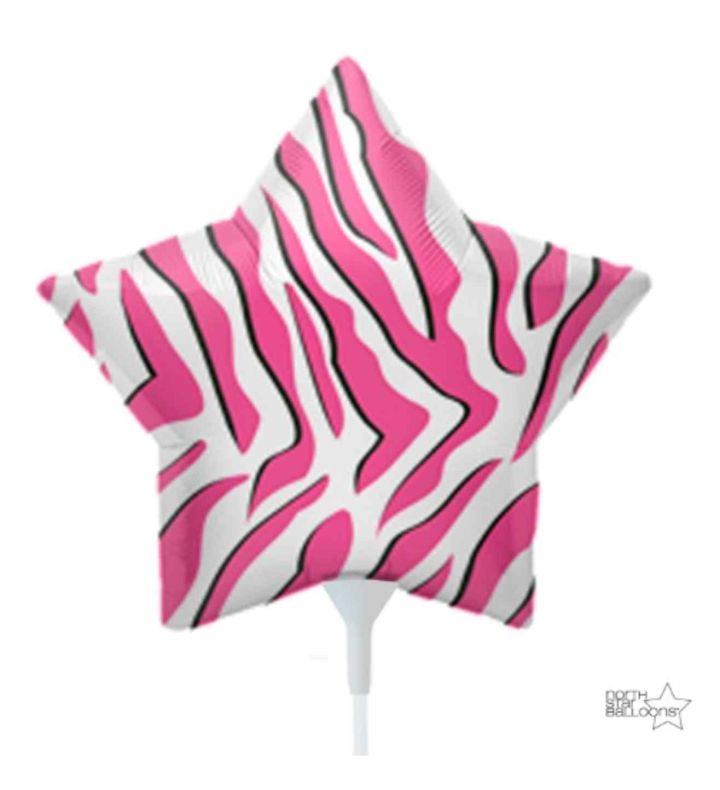Mini Pink and white Zebra Stripe Star Foil Balloon