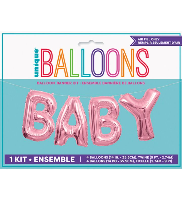 14" Unique Party Pink Baby Letter Balloon Banner Kit