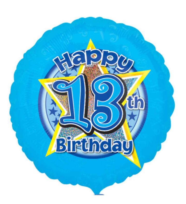 17" Anagram Happy 13th Blue Silver Star Foil Balloon
