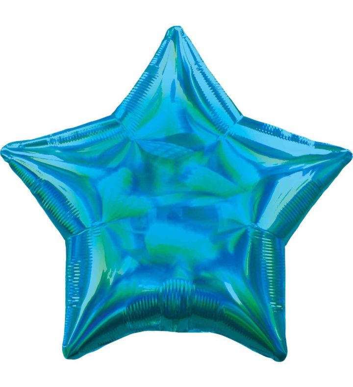 17" Cyan Iridescent Star Foil Balloon Anagram - Unpackaged