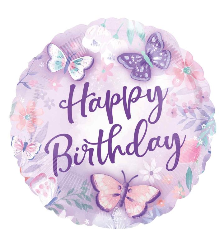 18" Anagram Flutter Butterfly Happy Birthday Round Foil Balloon