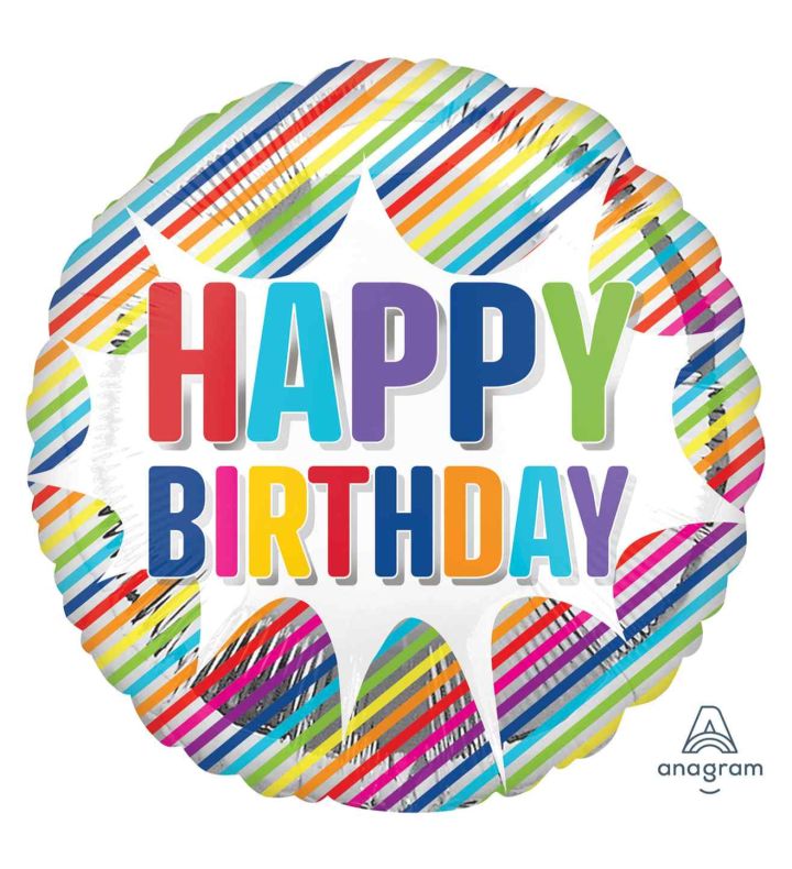 18" Happy Birthday Striped Burst Foil Balloon