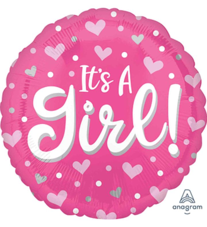 18" It's A Girl Hearts & Dots Round Anagram Foil Balloon
