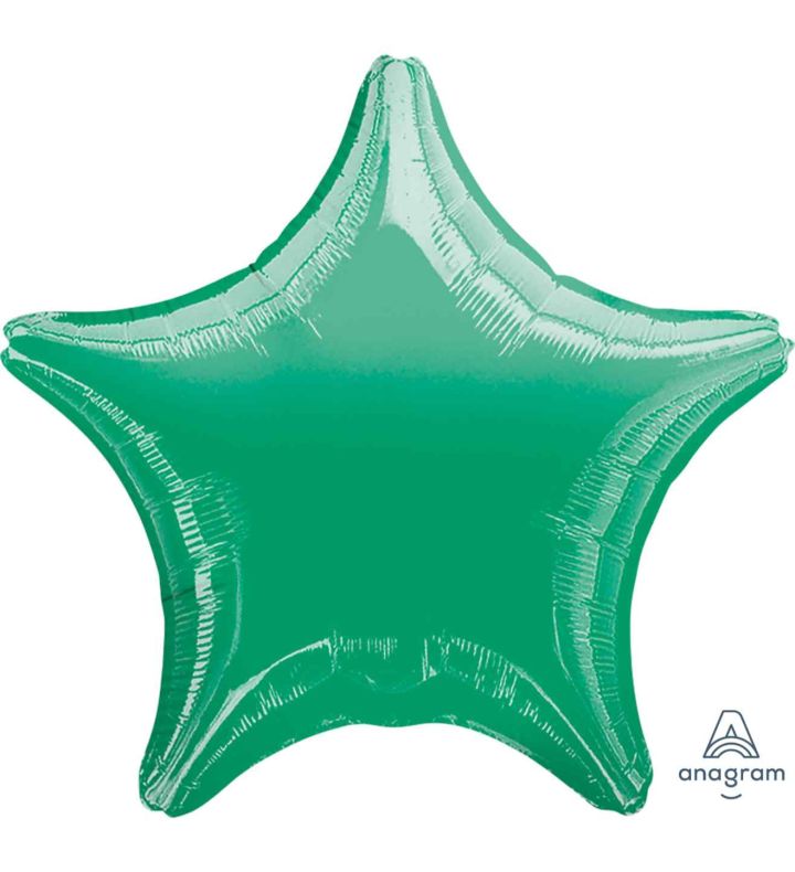 17" Metallic Green Star Foil Balloon Anagram - Unpackaged