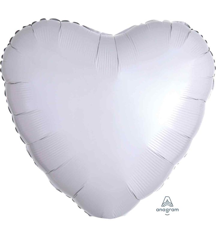 17" Metallic White Heart Foil Balloon Anagram - Unpackaged
