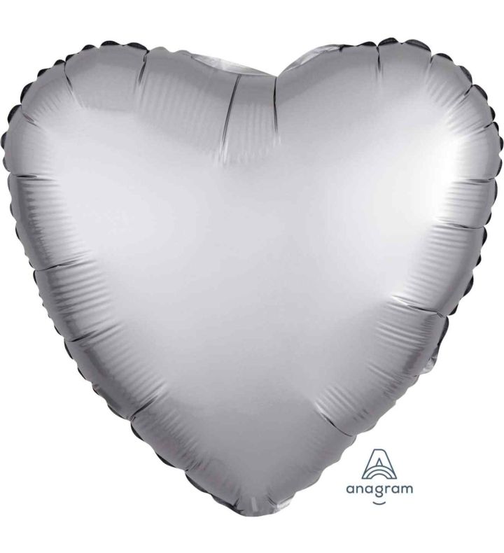 17" Platinum Heart Satin Luxe Foil Balloon Anagram - Unpackaged