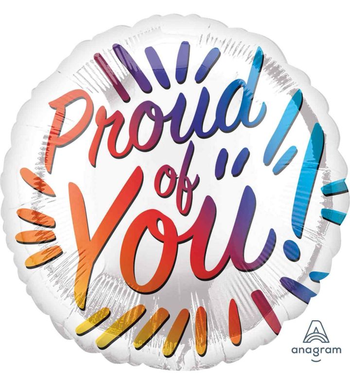18" Proud Of You Rainbow Letters Foil Balloon