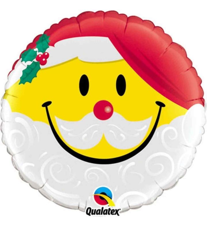 18" Emoji Smile Santa Round Foil Balloon
