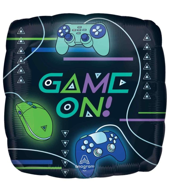 18" Game On Black Square Foil Balloon