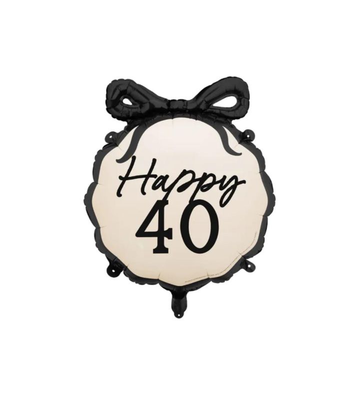 18" Happy 40 Black Bow Foil Balloon Party Deco