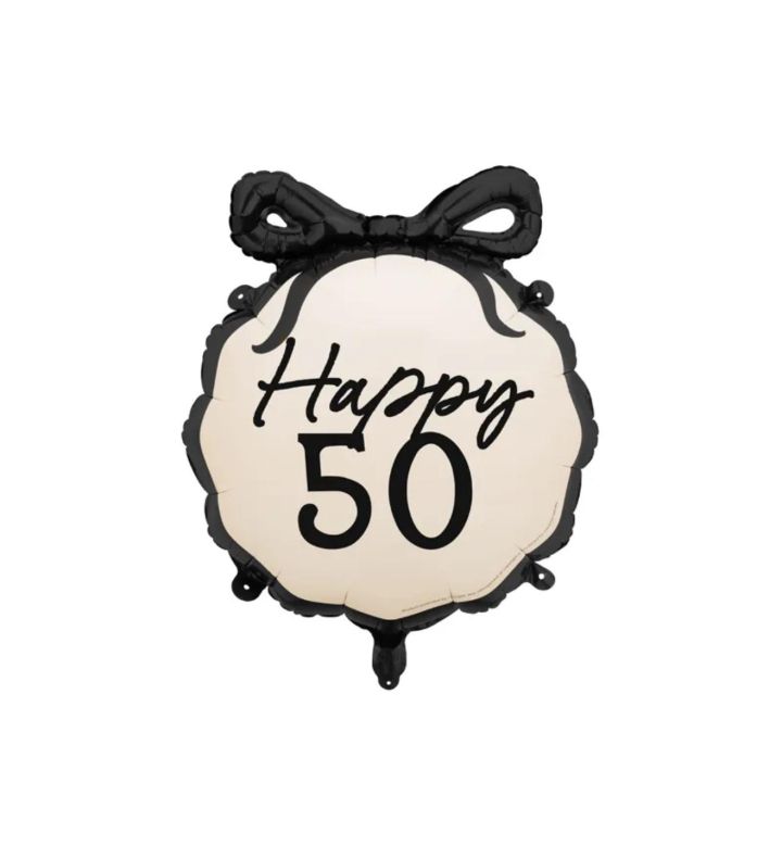 18" Happy 50 Black Bow Foil Balloon Party Deco