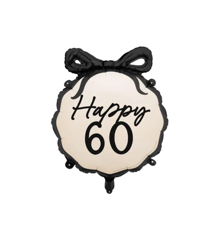 18" Happy 60 Black Bow Foil Balloon Party Deco