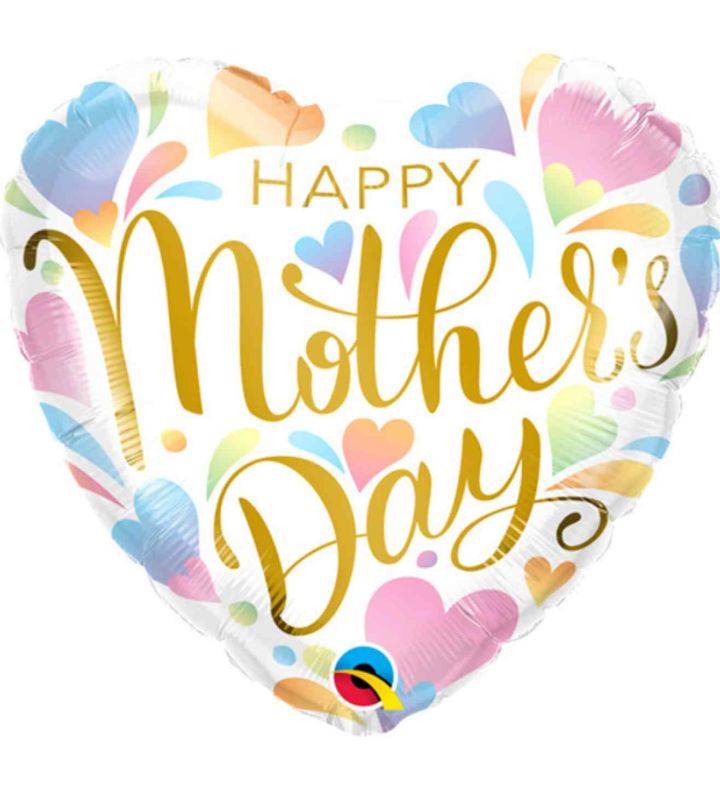 18" Happy Mothers Day Hearts And Swirls Heart Foil Balloon