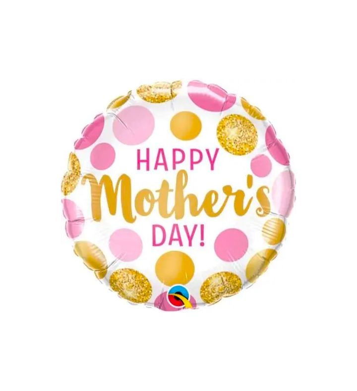 18" Happy Mothers Day Pink Confetti Holographic Round Foil Balloon