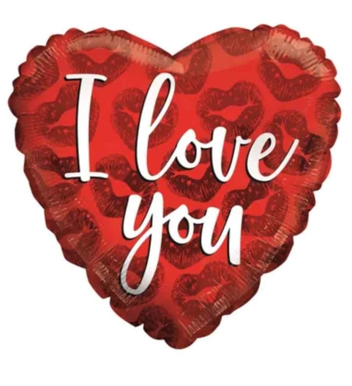 18" I Love You Red Kisses Heart Foil Balloon