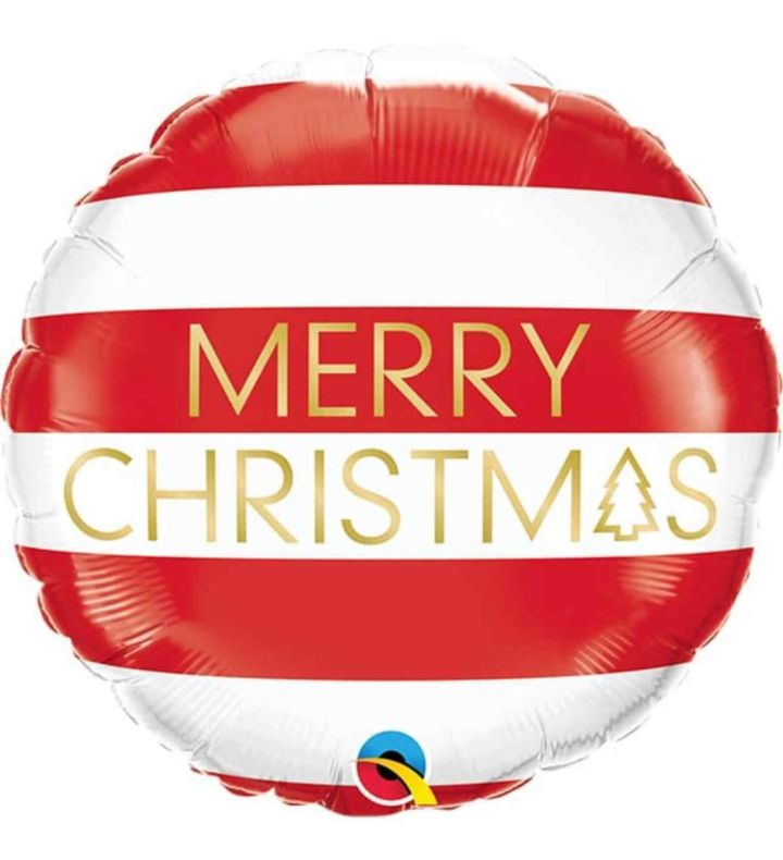 18" Merry Christmas Red & White Striped Round Foil Balloon
