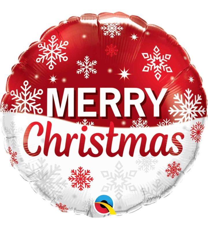 18" Merry Christmas Snow Flake Red/White Foil Balloon