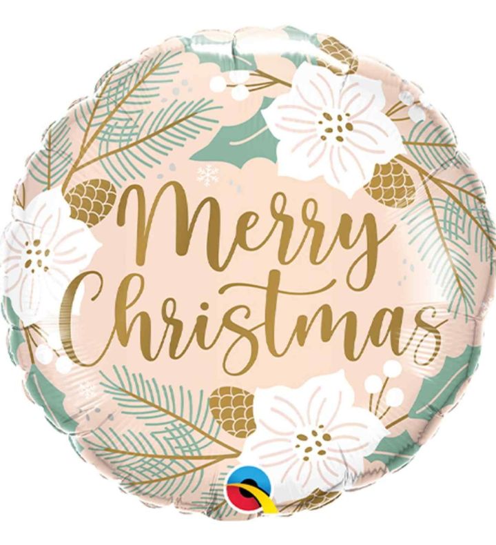 18" Merry Christmas Winter Pastel Floral Foil Balloon