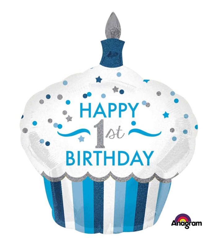 1st Birthday Cupcake Boy SuperShape Foil Balloon