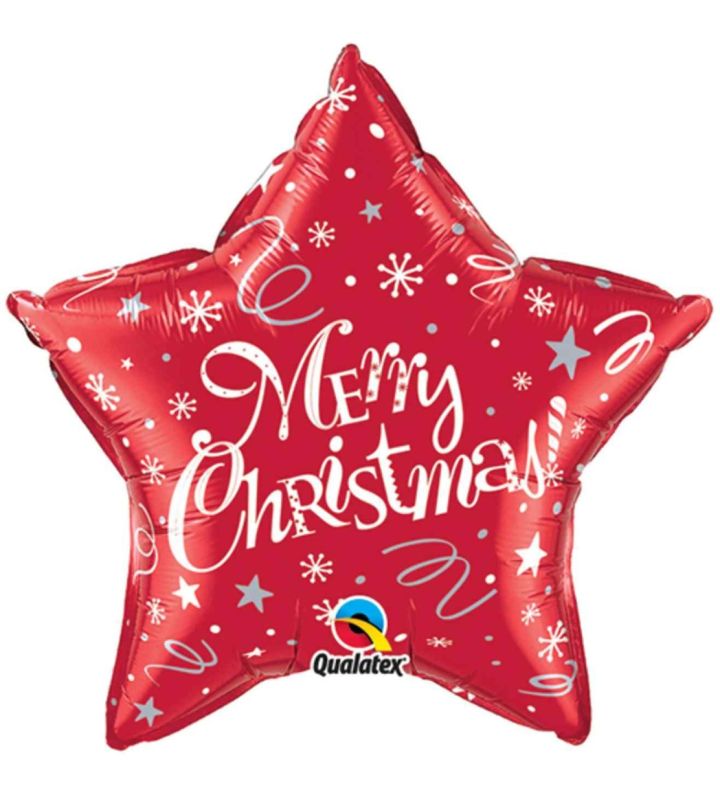 20" Merry Christmas Festive Red Star Foil Balloon