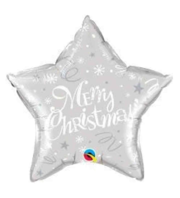 20" Merry Christmas Festive Silver Star Foil Balloon
