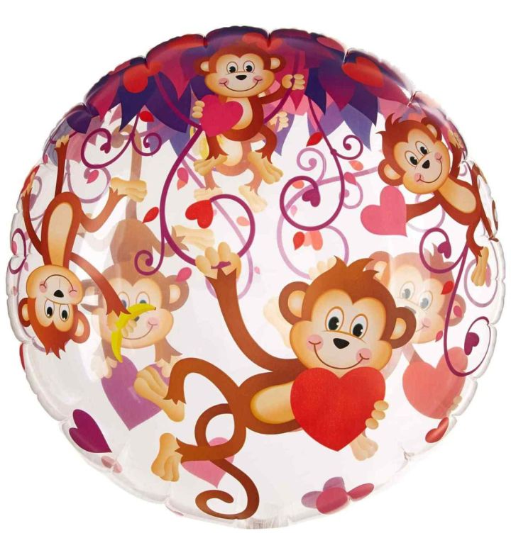 22" Deco Bubble Monkey & Hearts Balloon