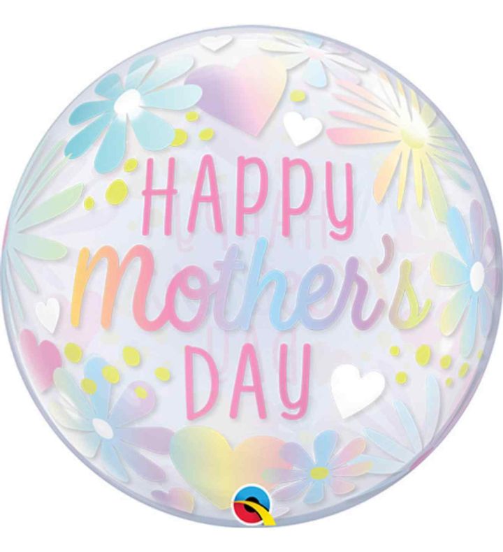 22" Happy Mothers Day Hearts And Flowers Bubble Balloon
