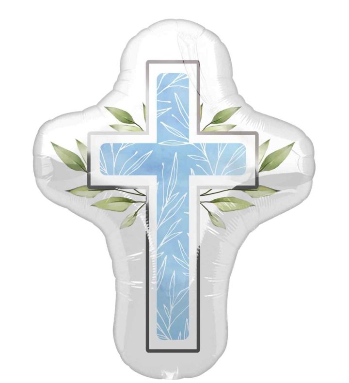 28" Cross Blue Supershape Anagram Foil Balloon