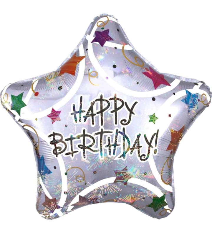 32" Happy Birthday Stars Jumbo Holographic Star Foil Balloon