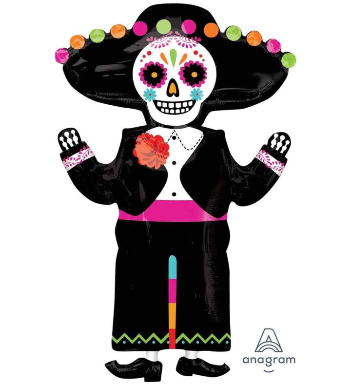 34" Anagram Day of the Dead Skeleton  SuperShape Foil Balloon
