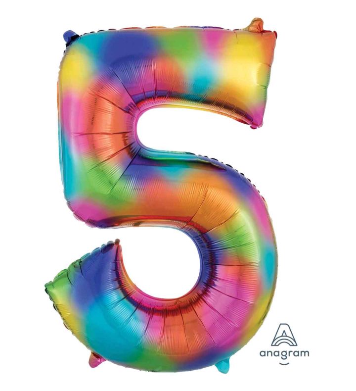 34" Rainbow Number 5 Anagram Foil Balloon