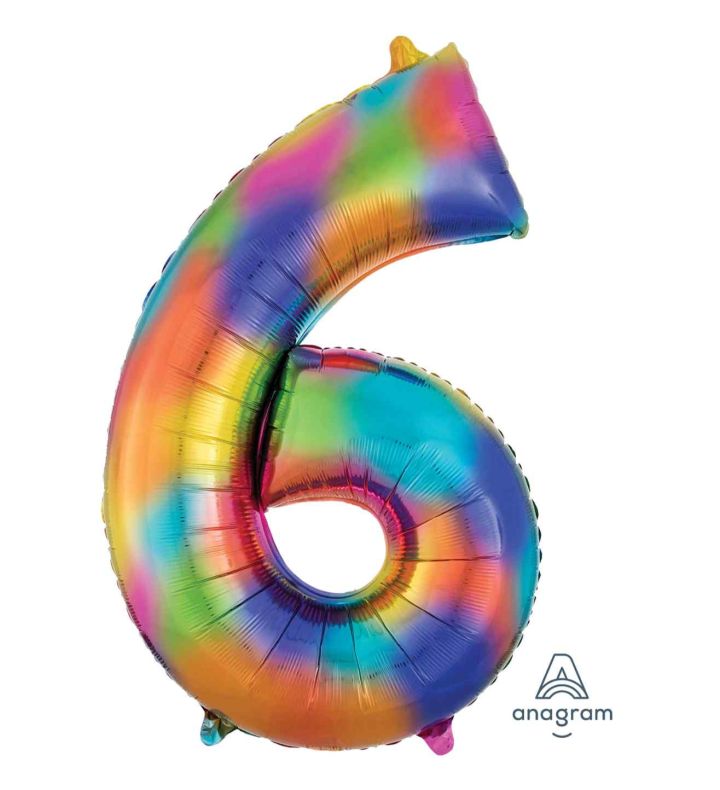 34" Rainbow Number 6 Anagram Foil Balloon