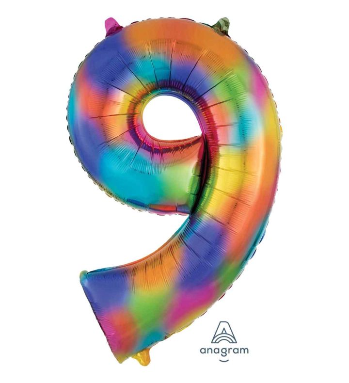 34" Rainbow Number 9 Anagram Foil Balloon