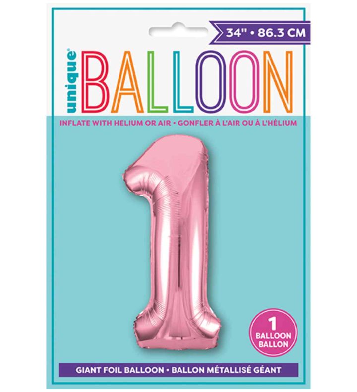 34" Pink Number 1 Unique Foil Balloon
