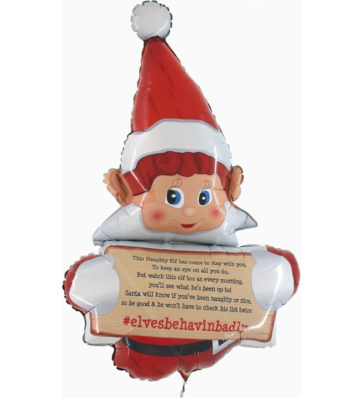 34" Elf Behavin Badly Message Shaped Foil Balloon