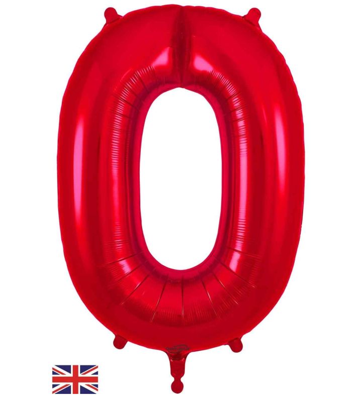 34" Red Number 0 Oaktree Foil Balloon