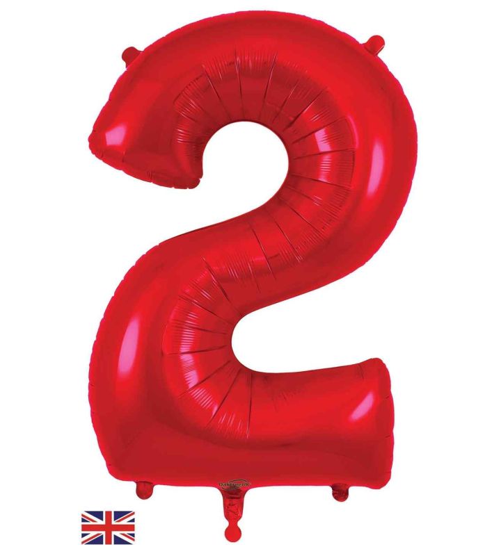 34" Red Number 2 Oaktree Foil Balloon