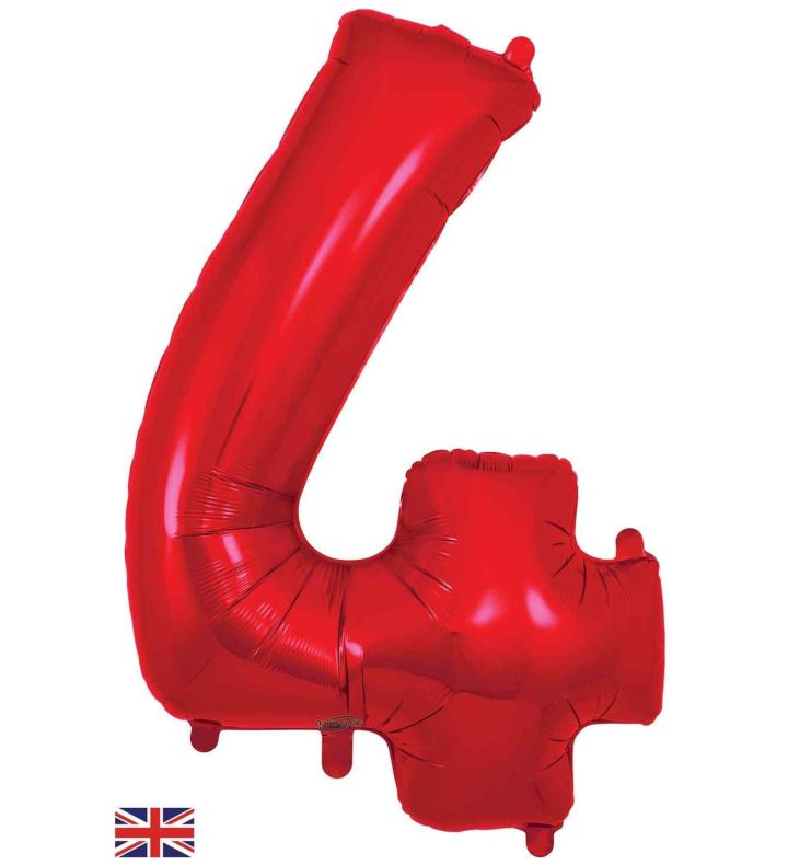 34" Red Number 4 Oaktree Foil Balloon