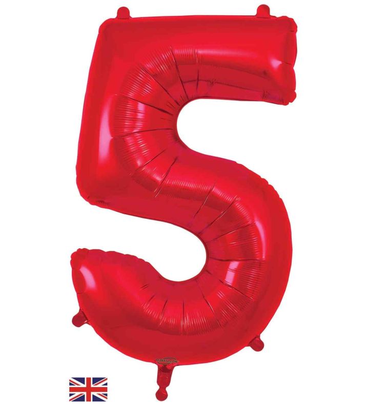 34" Red Number 5 Oaktree Foil Balloon