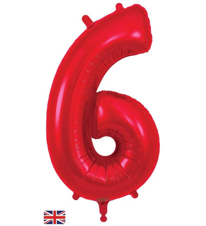 34" Red Number 6 Oaktree Foil Balloon