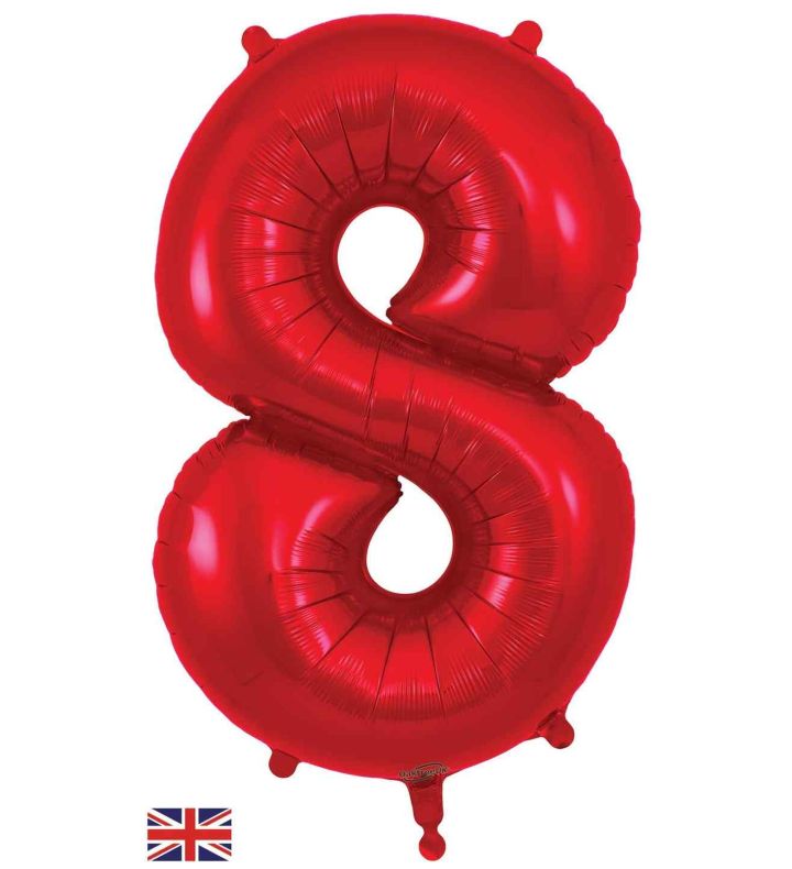 34" Red Number 8 Oaktree Foil Balloon