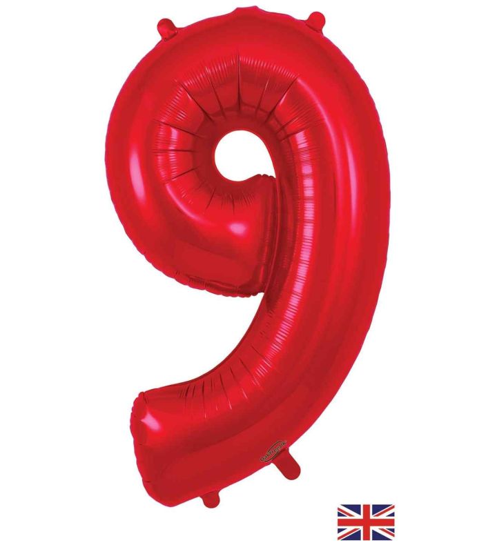 34" Red Number 9 Oaktree Foil Balloon