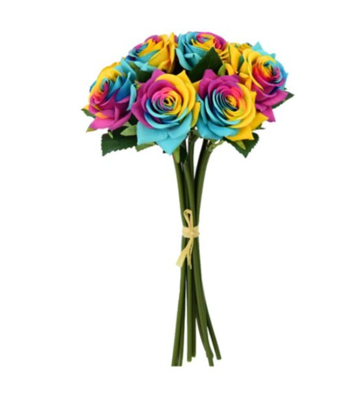 35cm Fresh Touch Diamond Rose Bundle Rainbow 7 stems