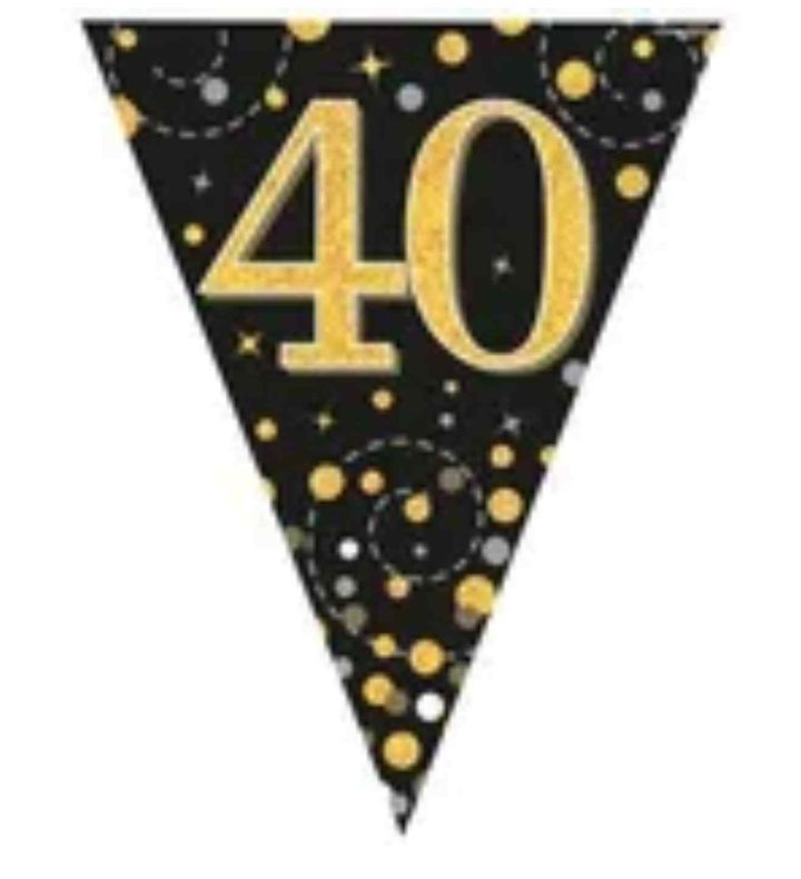 3.9m Oaktree Happy 40th Birthday Black & Gold Bunting