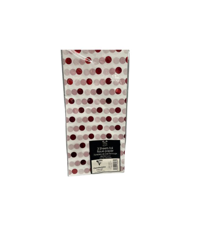 3Pk Foil Tissue Paper Red Spots